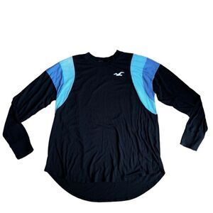 Hollister Black & Blue Long Sleeve Graphic Tee - Size Large